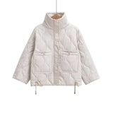 Old Pocket Checkered Cotton Jacket Female Casual Stand Collar Zipper Cotton-padded Thin Coat Female Restro