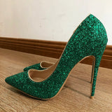 Green Women Glitter Sexy Pointed Toe Stilletto Pumps Ladies Sparkly Party High Heels Shiny Wedding Shoes 8cm 10cm