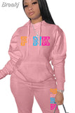 Hoodies Sporty Two Piece Set Women PINK Letter Print Sweatshirt And Skinny Pants Tracksuit Autumn Winter Casual