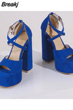High Heeled Women's Sandals New Fashion 2023 Summer Ankle Buckle Flock Sandals European Style Sexy Party Banquet