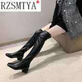 Female Women Boots Sexy Zipper Over The Knee Boots Women Flats Shoes Square Toe Long Boots Thigh High