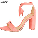 Women Open Toe Sexy Ankle Straps Sandals High Heels Summer Ladies Bridal Suede Thick Heel Pumps wedding shoes Dress Pump