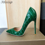 Green Crocodile Effect Women Pointy Toe High Heels 8cm 10cm 12cm Customize Ladies Sexy Stiletto Pumps Club Party
