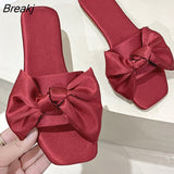 New Summer Sexy Satin Cloth Bow Wedding Bridesmaid Flat Comfortable Fashion Opened Toe Slippers Female Wedding