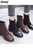 Black Brown Western Ankle Boots Women PU Leather High Heel Booties Heels Short Motorcycle Shoes Ankle Boots For Women
