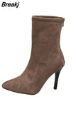 Fashion Elastic Socks Boots Women's High Heels Knitted Socks Boots Slim Women's Pointed Toe Autumn and Winter Nude