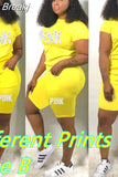 Summer Shorts Tracksuit Set Pink Letter Print Top Biker Shorts Suits Sport Casual Two Piece Set Bodycon Outfits