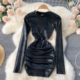 Women Sexy Bodycon Mini Party Dress Vestidos Femininos Casual Streetwear Chic Snake Print Long Sleeve Slim Spring Autumn