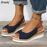 Fashion Buckle Peep Toe Women Sandals Wedges Comfort Lightweight High Heels Wear-resistant Women Office Wedding