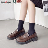 bown Punk Platform Women Loafers Round Toe Chunky Vintage Shoes Women Slip on flats Women Pumps mary janes Loafers