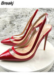 PVC sexy pointed toe 12cm 10cm 8cm high thin heel luxury red show cleavage lady party dating shoes LX010
