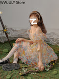 Sleeve One Piece Dress Korean Style Casual 2023 Summer Fairy Elegnat Floral Mini Dress Beach Sweet Short Sleeve Dress