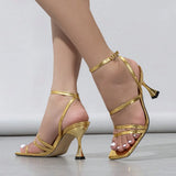 Breakj Women's Snakes With Ankle Plating Square Head Gold High Heels High