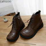 British Style Wide-Head Small Leather Boots Keep Warm Zipper Short Boots Student Literary Women Boots Womens Ankle