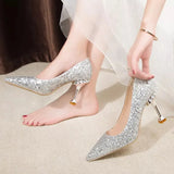 Gold Silver Sequins Women Pumps 2023 Luxury Crystal High Heel Party Wedding Shoes Woman Elegant Pointed Toe Pumps