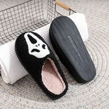 Bat Embroidered Cotton Slippers Ghost Indoor Home Shoes for Women Plus Size Warm Plush Slippers Soft Flat Shoes