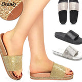 Women Shoes Outdoor Beach Slippers 2022 Summer Crystal Flats Ladies Casual Flip Flops Rhinestone Glitter Platform