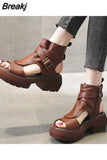 New Summer Shoes Women Sandals Retro Genuine Leather Women Wedges Platform Sandals Peep Toe High Heel Sandals