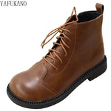 Wide Toe Small Leather Boots Ankle Boots Autumn Winter Plus Velvet Warm Short Boots Mori Literary Casual Women