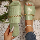 Summer New Gold Metal Chain Peep Toe Slippers Women’s Flat Luxury Outdoor Beach Flip Flop Female Sandals Trend Slides