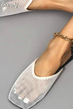 Women Slippers Fashion Mesh Flat Bottom Square Toe Flip Flops Hollow Casual Simple Solid Sandals Plus Size Slides