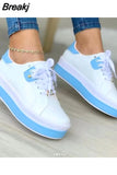 Women's Vulcanized Shoes 2023 Outdoor Casual Wedge Shoes Women's PU Fashion Lace-Up Sneakers Women's Wedge Flats