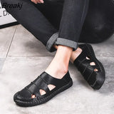 Size Men's Sandals Men's Hollow Breathable Outdoor Casual Leather Shoes Men's Trend Elastic Belt Driving Leather