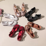 Summer New Head Layer Cowhide Flat Bottom Women's Shoes National Wind Leather Hollow Out Small Flower Women's Sandals Mother
