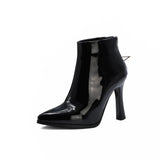 Ankle Boots Women Autumn Winter 2023 Patenr Leather Shoes Atrange Style High Heel Star Zip Glossy PU Footwear Size