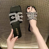 Slippers, Flats, Women's Beach Shoes, Women's Summer 2024 Sandals, Pearl Rhinestone Flats, Women's Summer 2024