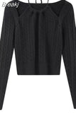 Knitted Sweater Women Korean Fashion Fake Two Pullover Office Lady 2023 Autumn Elegant Long Sleeve Crop Tops Pure