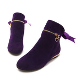 Ankle Boots Winter Shoes For Women Flat Heel Zipper Boots-Women Round Toe Low 2024 Rubber Over-the-Knee Ladies Autumn PU