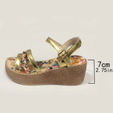 Women's Platform Wedge Sandals Summer 2024 High Heel Round Toe Comfortable Floral Woman Designer Gold Shoes Luxury