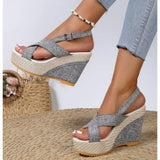 for Women Ankle Buckle Wedges Sandals for Women Summer Denim Sandal Comfortable Thick Sole Mujer Plus Size