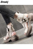 New Summer Shoes Women Sandals Retro Genuine Leather Women Wedges Platform Sandals Peep Toe High Heel Sandals