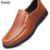 Newly Men's Summer Loafers Shoes Genuine Leather Soft Man Casual Slip-on Cutout Shoes Cowhide Summer