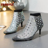 New Crystal Transparent High Heels Women's Sexy Pointed Mesh Large Shoes Style Versatile European and American