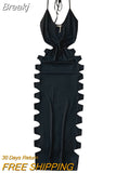 Sexy Women Black Bodycon Long Dress Summer New Lace-up Halter Neck Sleeveless Backless Cut-out Holes Club Party