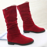 Winter Women Shoes Mid Calf Boots Warm Plush Women's Shoes Retro Slip on Platform Low Heel Knight Long Stretch