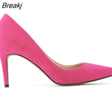 Classic Sexy Pointed Toe 8cm Mid High Heels Women Pumps Faux Suede Party Dress Wedding Shoes Big Size 10
