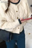 Autumn Pure Color Casual Tops Korean Fashion Y2k Clothing Woman Elegant Knitted Sweater Cardigan Long Sleeve Design