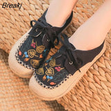 women's new spring and autumn linen casual shoes ethnic style embroidered lace-up cotton linen