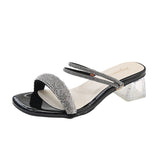 Women's Summer Slippers, 2024 New Non-slip Wear Thick Heel Flip-flops Diamond High Heels Sandals, Beach Fashion