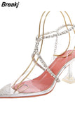 Chain Cross-tied Sandals Woman Summer 2023 Transparent Shoes High Heels Pumps For Women Clear Slingback Wedding