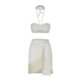 Hanging Neck Smeared Chest Split Beach Set Tuxedo Skirt 2025 New Summer Resort