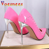Women Pointed End 11CM High Heel Pumps Sexy Nightclub Stiletto Single Shoes Metal Heels Rivets Studded Fashion Stage