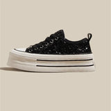 Soled Sequin Board Shoes for Women's 2024 Spring New Casual Lace Up Canvas Shoes Women Sneakers Zapatos De
