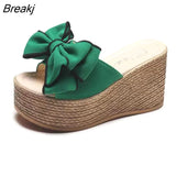 Women's Slippers Women's Fashion 2023 Summer Flowers Wear Thick-soled Slippers One Word Wedge Sandals Wedge Sandals