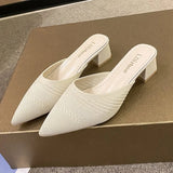 Breakj Slippers Women's Summer New Pointed Thick And Half-Dragging Knitted Lazy Fashion Wearing Cold