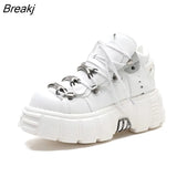 Women Shoes Low-top Metal Daddy Shoes All-match Inner Heightening Punk Style Shoes Thick Bottom Round Toe Single Shoes